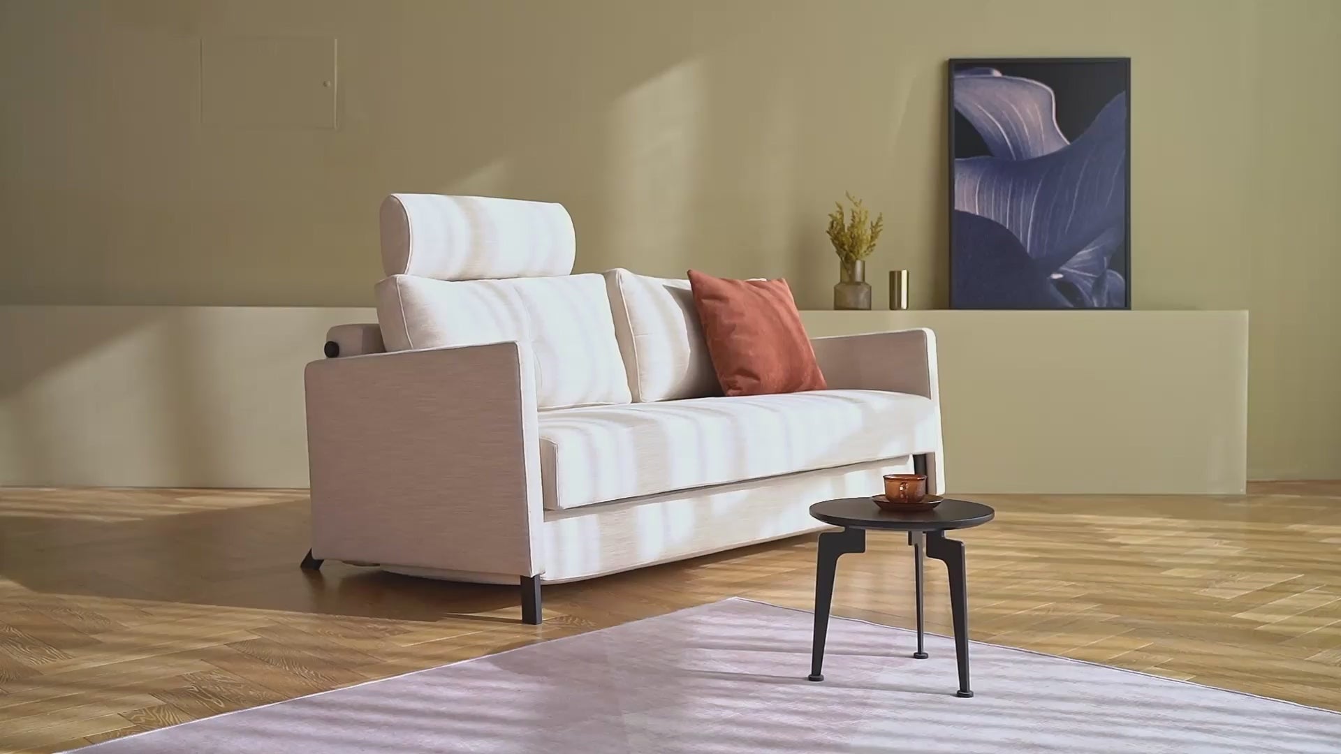 Load video: Cubed Sofa Bed with Wood Legs